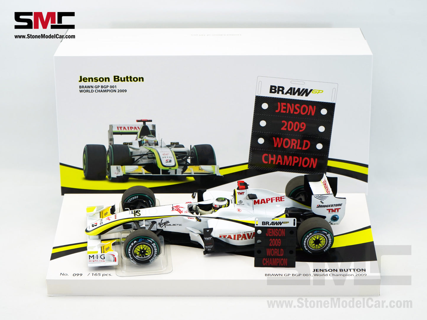 Brawn GP Mercedes F1 BGP001 #22 Jenson Button Brazil GP 2009 World Champion 1:18 MINICHAMPS Gift Box