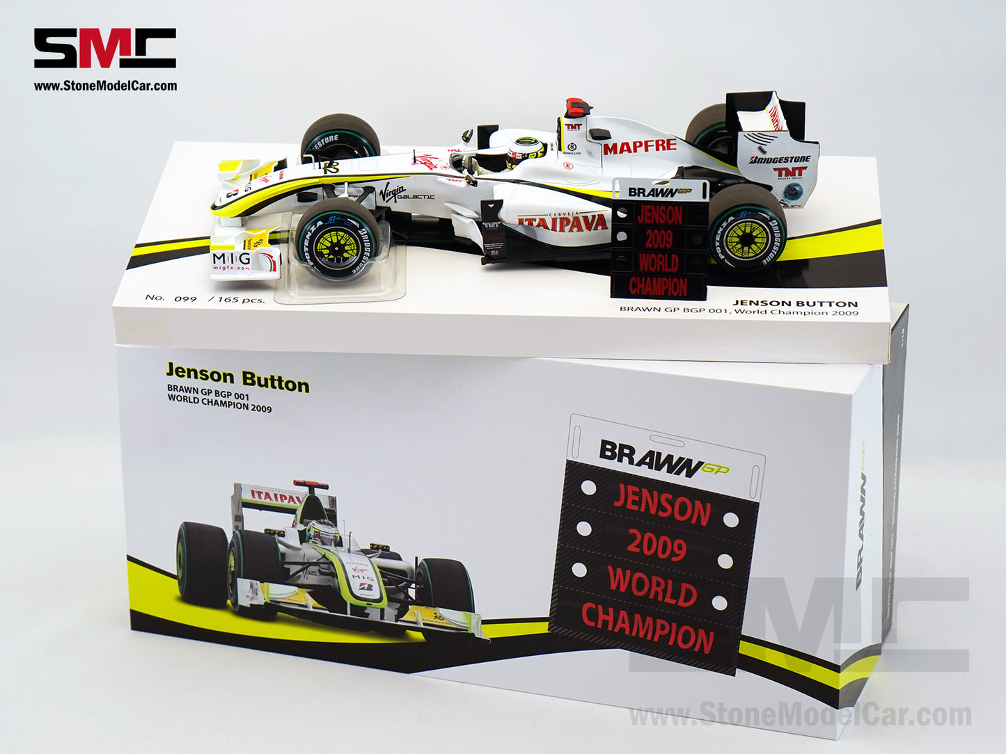 Brawn GP Mercedes F1 BGP001 #22 Jenson Button Brazil GP 2009 World Champion 1:18 MINICHAMPS Gift Box
