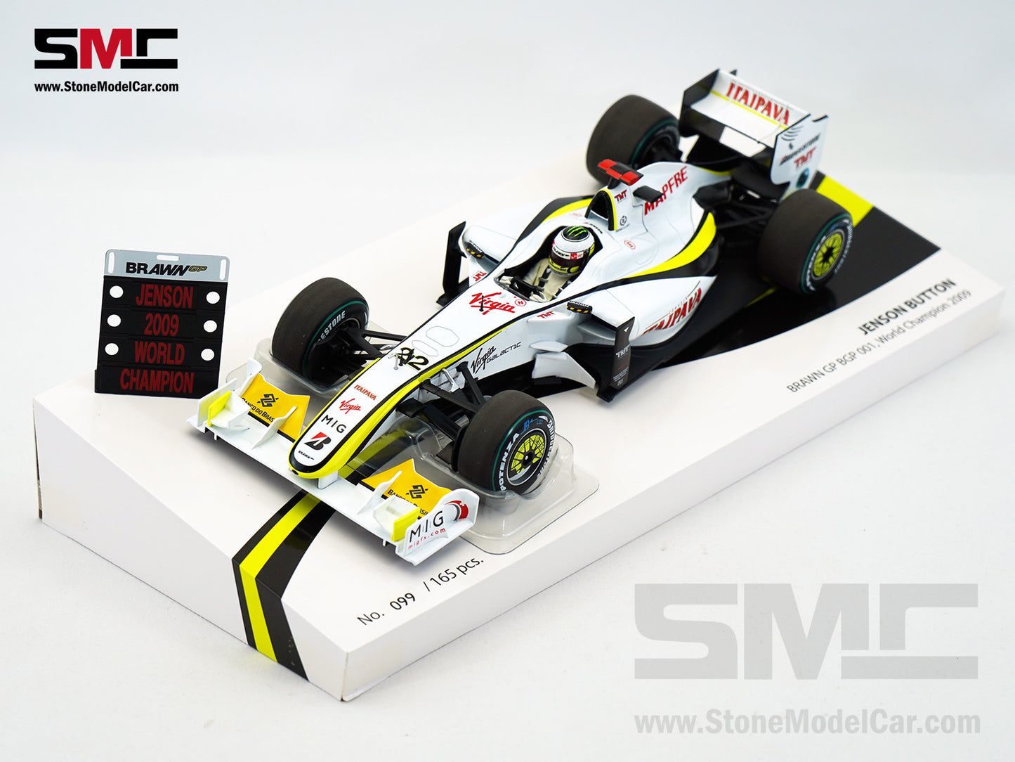 Brawn GP Mercedes F1 BGP001 #22 Jenson Button Brazil GP 2009 World Champion 1:18 MINICHAMPS Gift Box