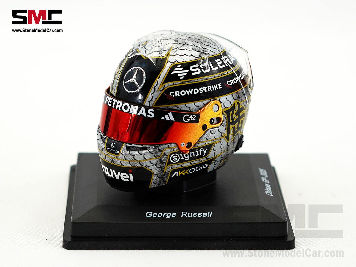 Mercedes F1 W16 #63 George Russell Chinese GP 2025 Spark 1:5 Miniature Helmet