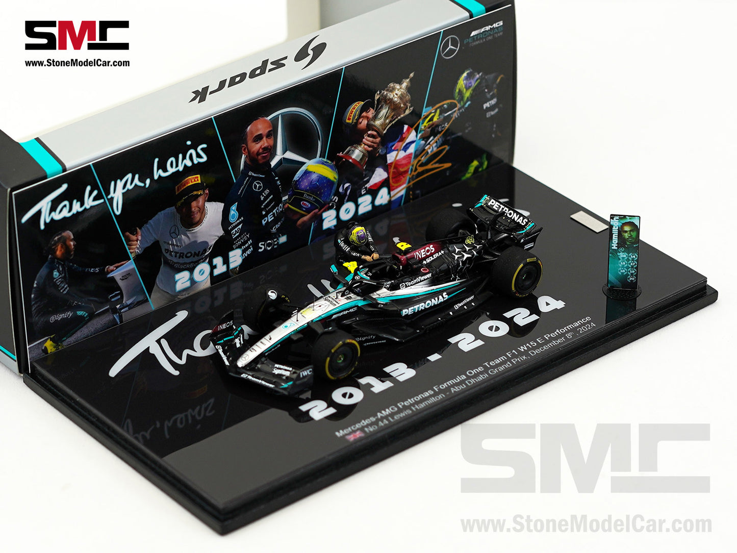 Mercedes F1 W15 #44 7x World Champion Lewis Hamilton Abu Dhabi GP 2024 1:43 Spark Figure Special Edition
