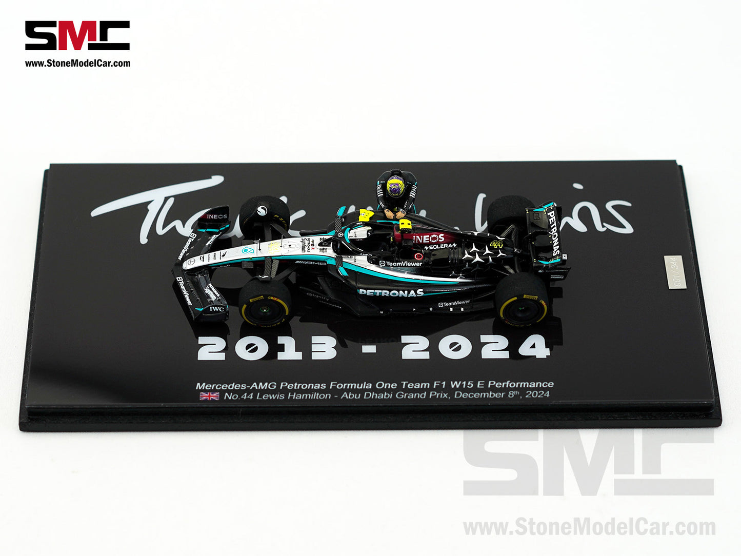 Mercedes F1 W15 #44 7x World Champion Lewis Hamilton Abu Dhabi GP 2024 1:43 Spark Figure Special Edition