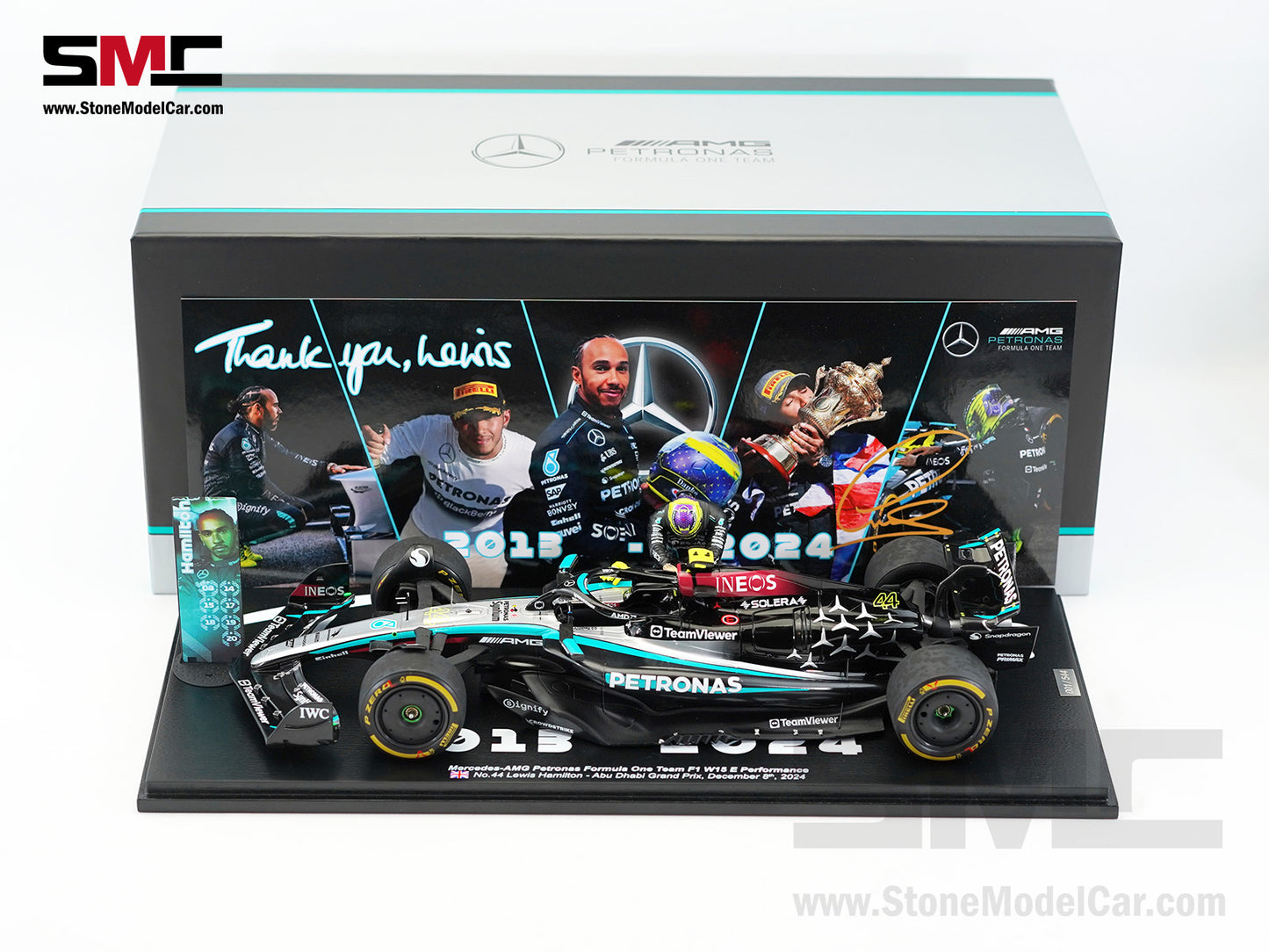 Mercedes F1 W15 #44 7x World Champion Lewis Hamilton Abu Dhabi GP 2024  1:18 Spark Figure Special Edition