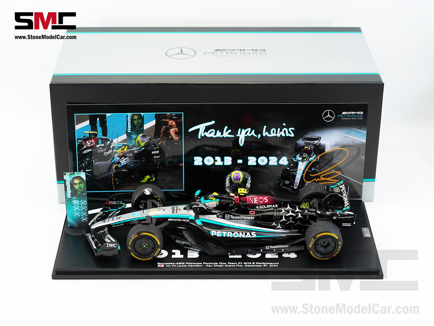 Mercedes F1 W15 #44 7x World Champion Lewis Hamilton Abu Dhabi GP 2024  1:18 Spark Figure Special Edition