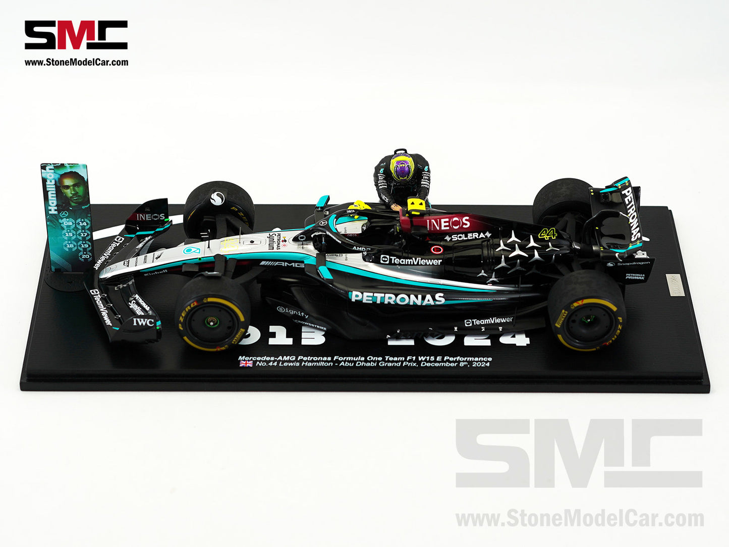 Mercedes F1 W15 #44 7x World Champion Lewis Hamilton Abu Dhabi GP 2024  1:18 Spark Figure Special Edition