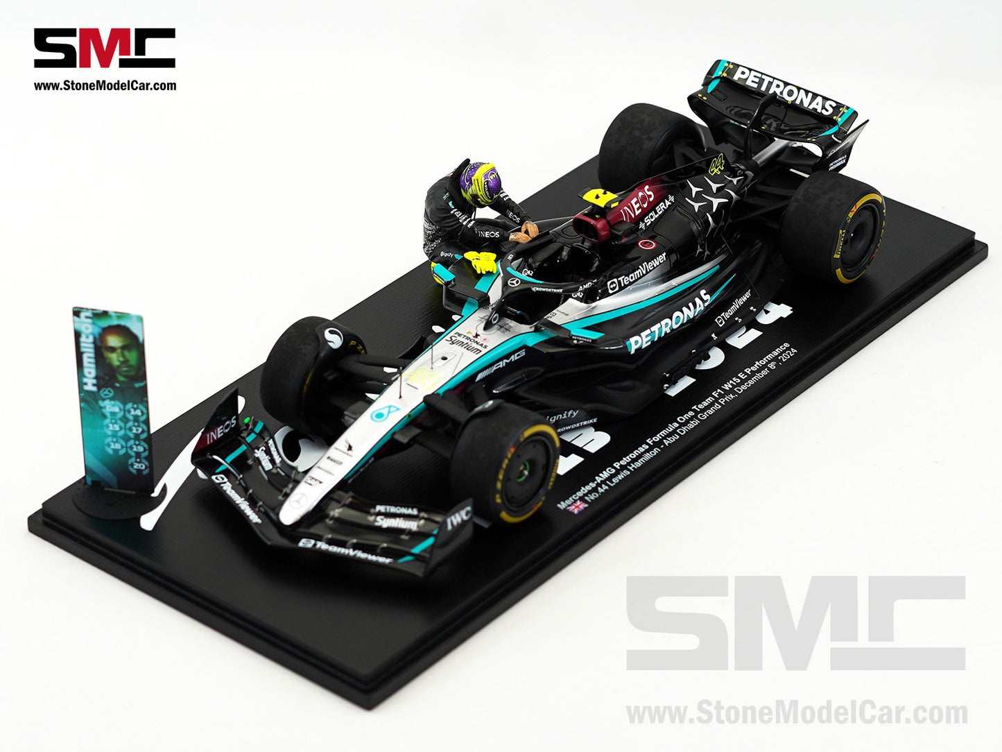 Mercedes F1 W15 #44 7x World Champion Lewis Hamilton Abu Dhabi GP 2024  1:18 Spark Figure Special Edition