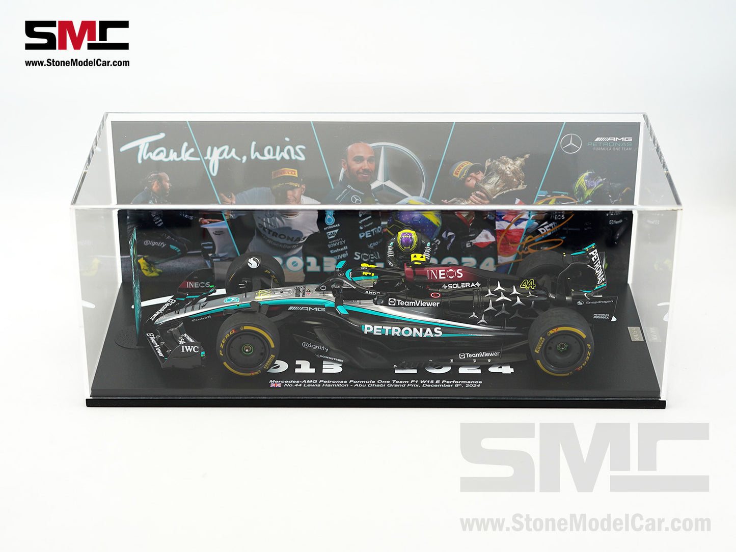 Mercedes F1 W15 #44 7x World Champion Lewis Hamilton Abu Dhabi GP 2024  1:18 Spark Figure Special Edition