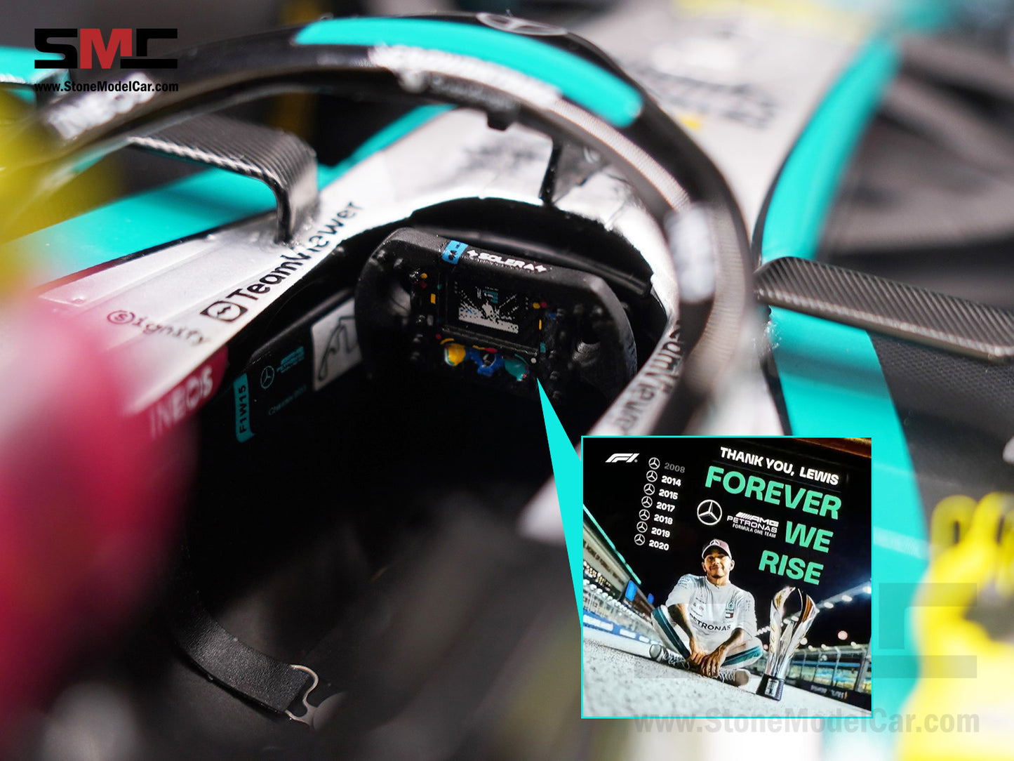 Mercedes F1 W15 #44 7x World Champion Lewis Hamilton Abu Dhabi GP 2024  1:18 Spark Figure Special Edition