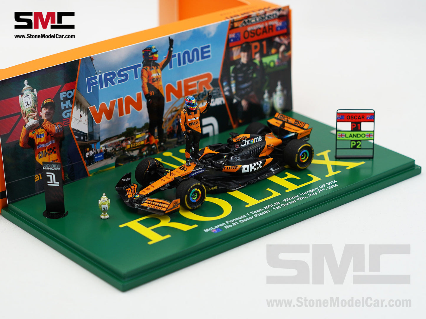 McLaren F1 MCL38 #81 Oscar Piastri Hungary GP Winner 2024 1st Career Win 1:43 Spark Figure Special