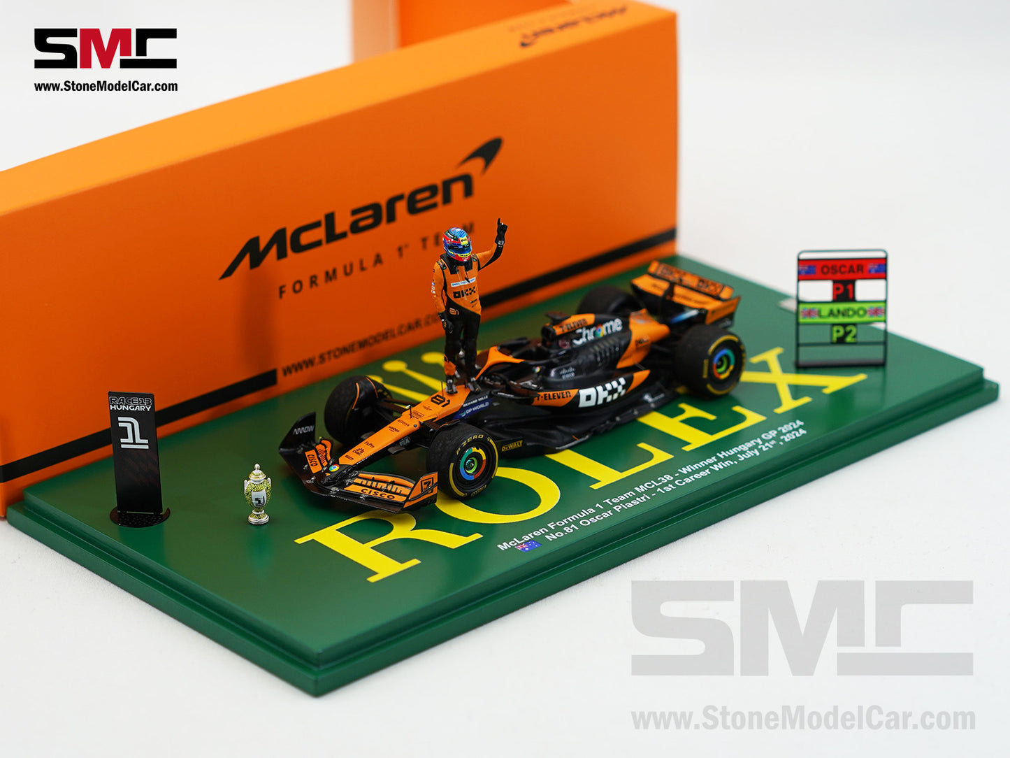 McLaren F1 MCL38 #81 Oscar Piastri Hungary GP Winner 2024 1st Career Win 1:43 Spark Figure Special