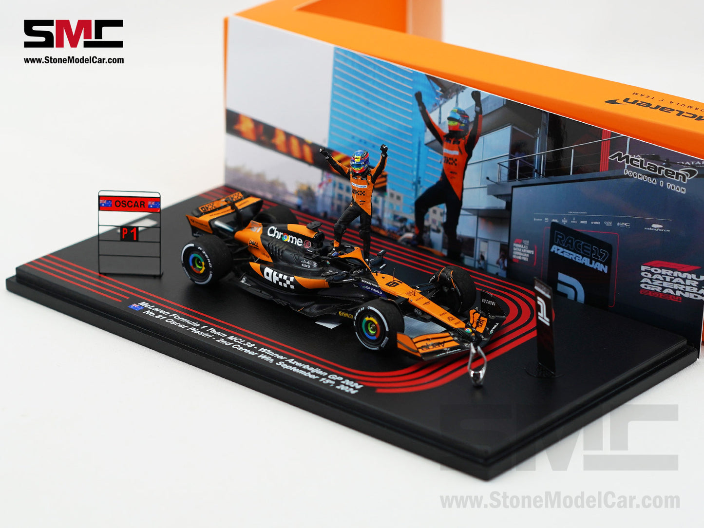McLaren F1 MCL38 #81 Oscar Piastri Azerbaijan GP Winner 2024 2nd Career Win 1:43 Spark Figure Special