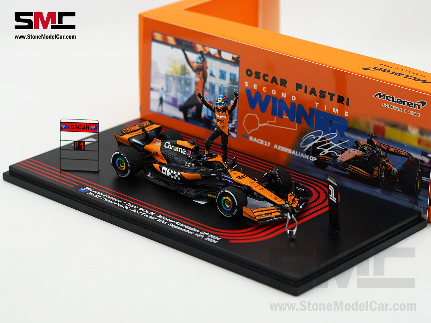 McLaren F1 MCL38 #81 Oscar Piastri Azerbaijan GP Winner 2024 2nd Career Win 1:43 Spark Figure Special
