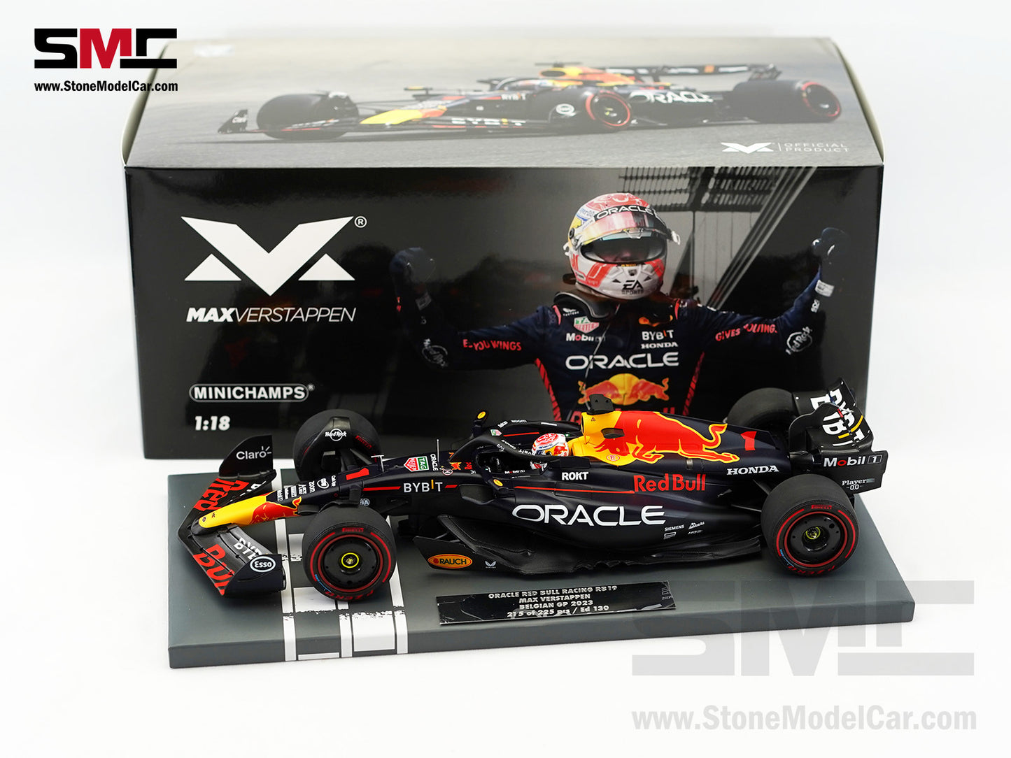 Red Bull F1 RB19 #1 Max Verstappen Winner Belgian GP 2023 World Champion 1:18 MINICHAMPS MV Edition 130