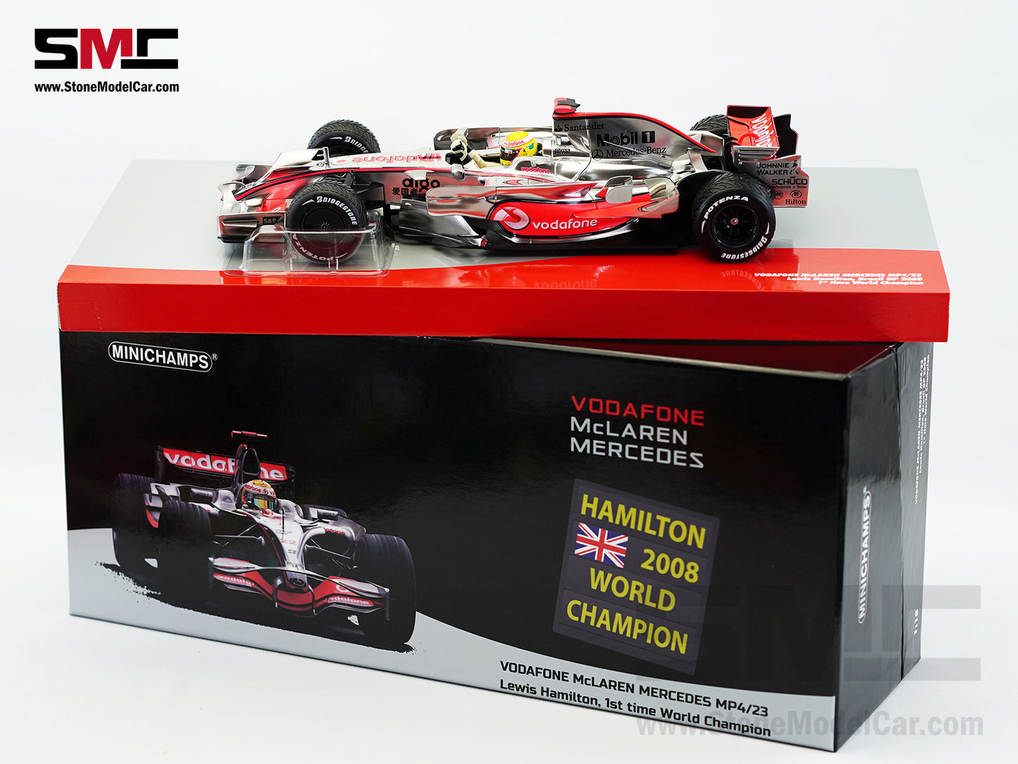 Mclaren Mercedes F1 MP4/23 #22 Lewis Hamilton Brazil GP 2008 World Champion 1:18 MINICHAMPS Gift Box