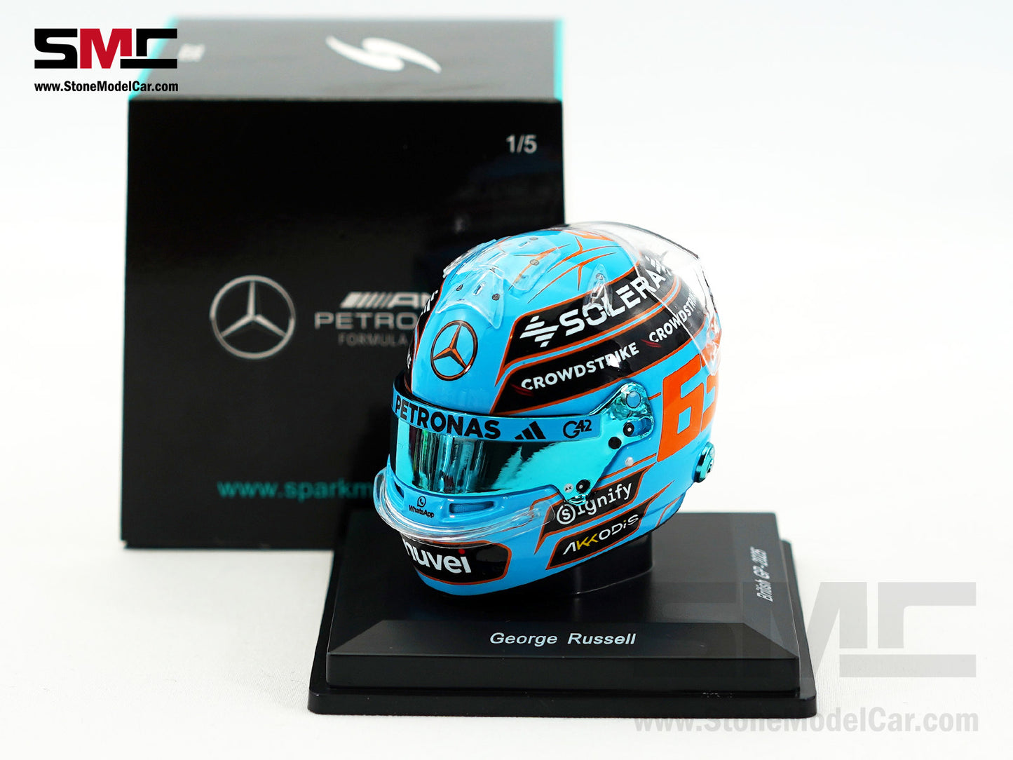 Mercedes F1 W16 #63 George Russell British GP 2025 Spark 1:5 Miniature Helmet
