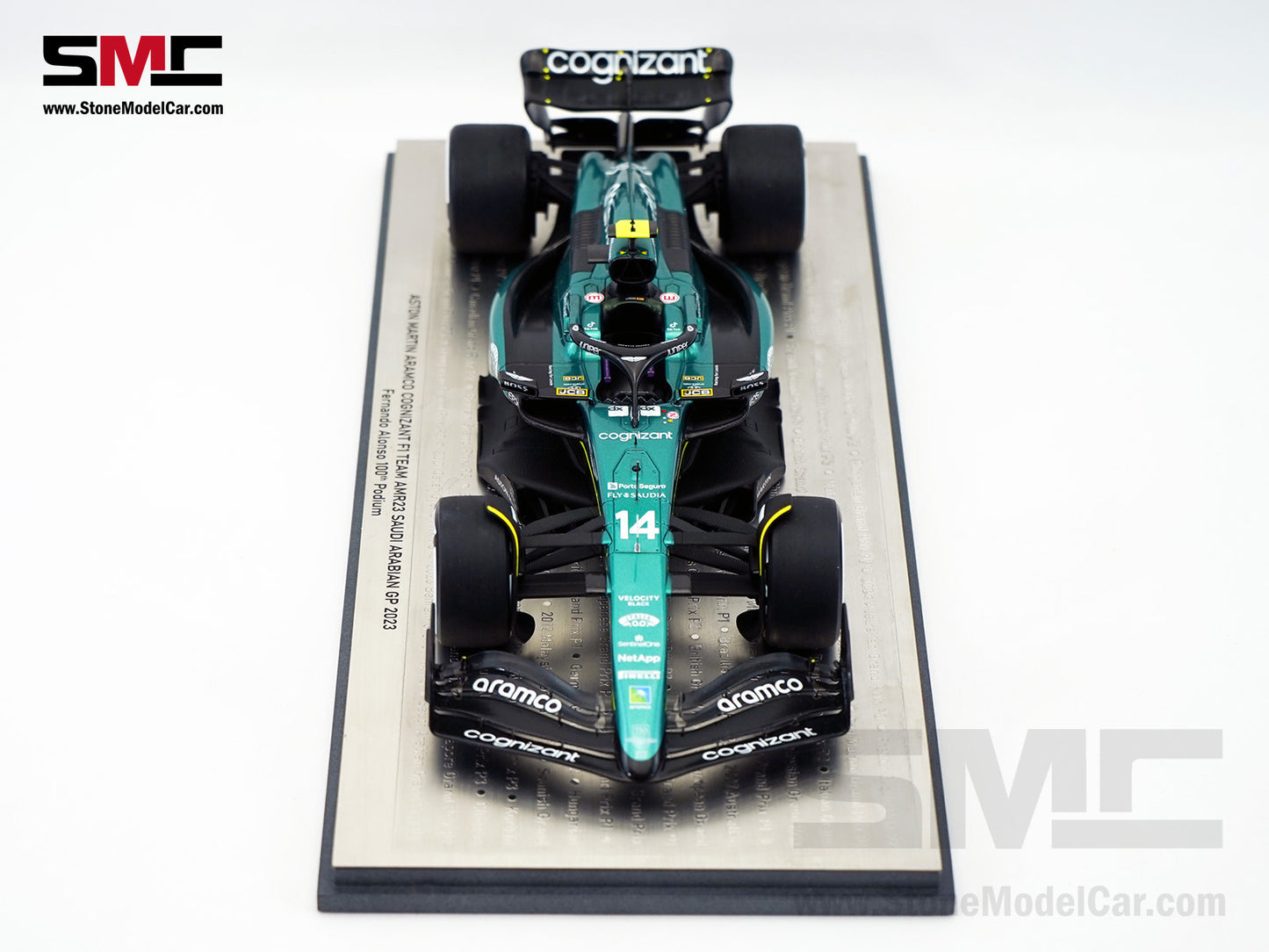 Aston Martin F1 AMR23 #14 Fernando Alonso Saudi Arabian GP 100th Career Podium 2023 1:18 Spark Figure Edition
