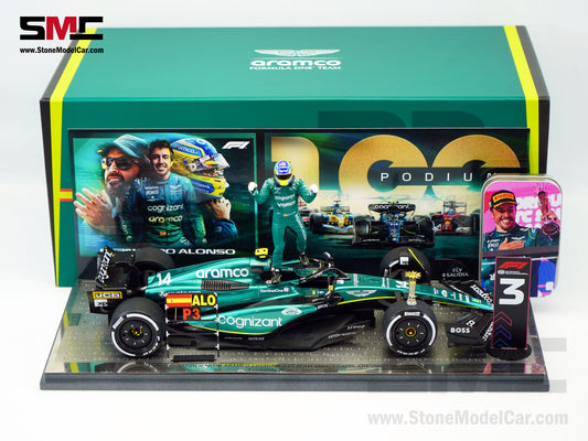 Aston Martin F1 AMR23 #14 Fernando Alonso Saudi Arabian GP 100th Career Podium 2023 1:18 Spark Figure Edition