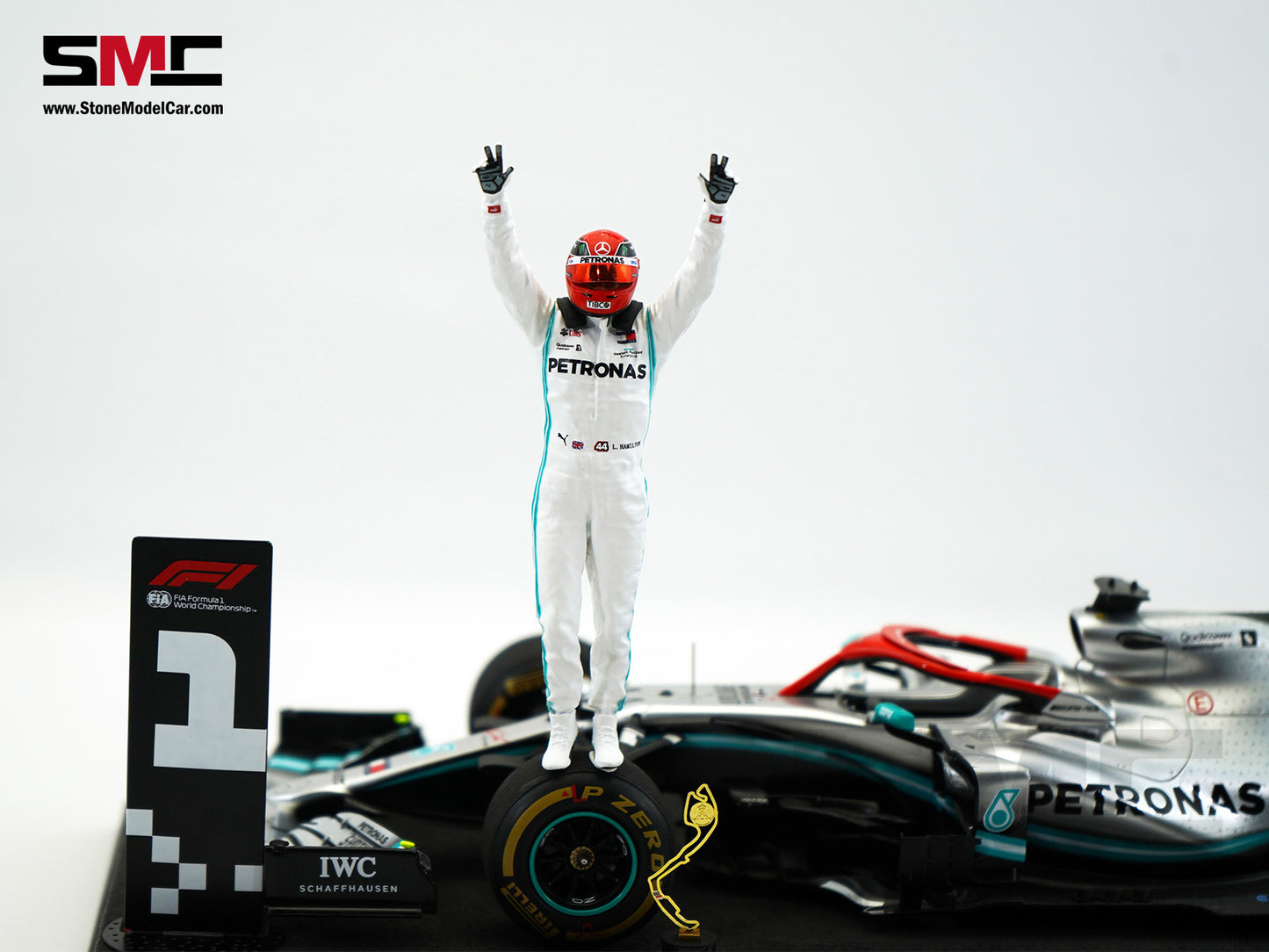 Mercedes AMG F1 W10 #44 Lewis Hamilton Monaco GP 2019 World Champion 1:18 Spark Figure Edition