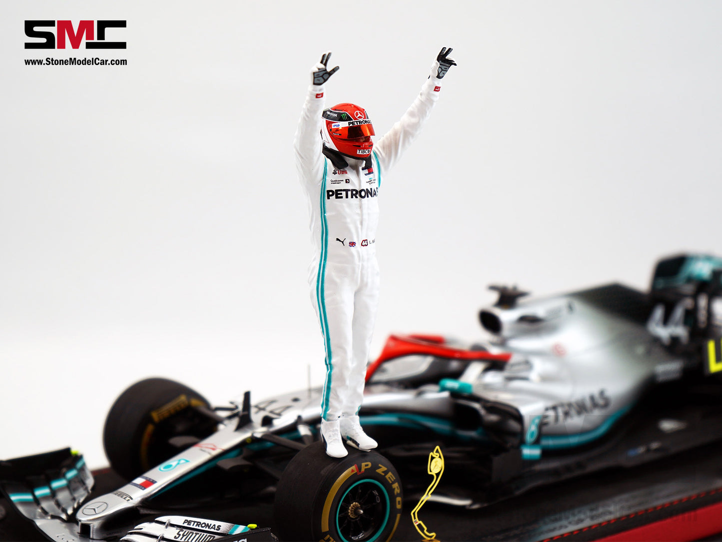 Mercedes AMG F1 W10 #44 Lewis Hamilton Monaco GP 2019 World Champion 1:18 Spark Figure Edition