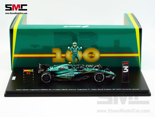 Aston Martin F1 AMR23 #14 Fernando Alonso Saudi Arabian GP 100th Career Podium 2023 1:43 Spark Figure Edition