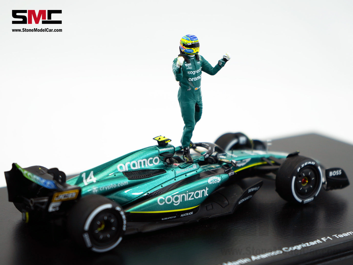 Aston Martin F1 AMR23 #14 Fernando Alonso Saudi Arabian GP 100th Career Podium 2023 1:43 Spark Figure Edition