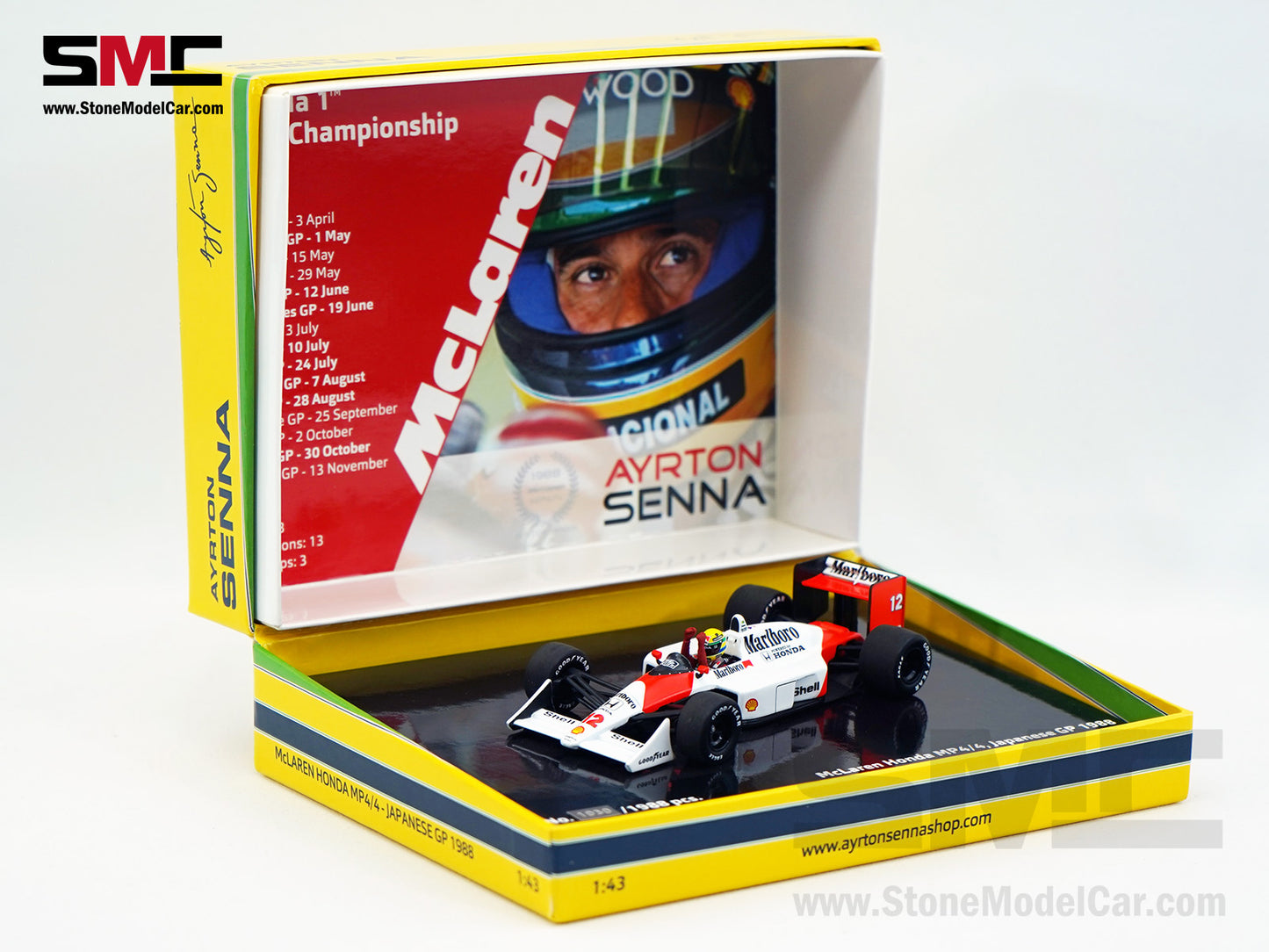 Mclaren F1 MP4/4 Ayrton Senna Japan 1988 World Champion 1:43 MINICHAMPS with Decal