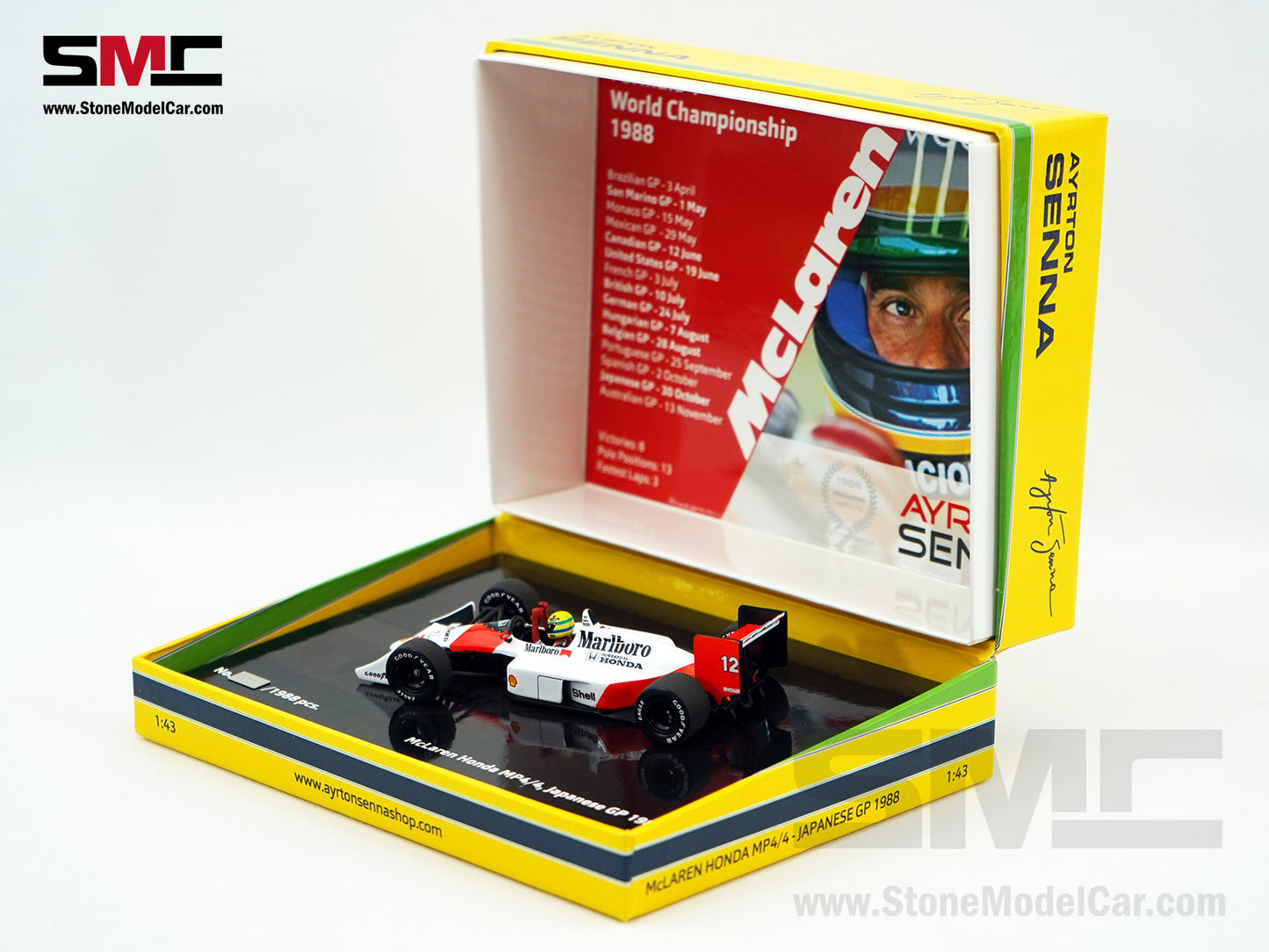 Mclaren F1 MP4/4 Ayrton Senna Japan 1988 World Champion 1:43 MINICHAMPS with Decal