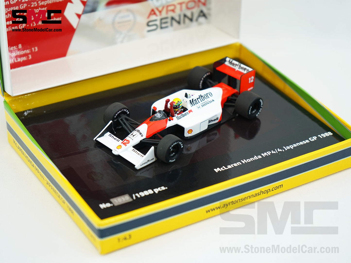 Mclaren F1 MP4/4 Ayrton Senna Japan 1988 World Champion 1:43 MINICHAMPS with Decal