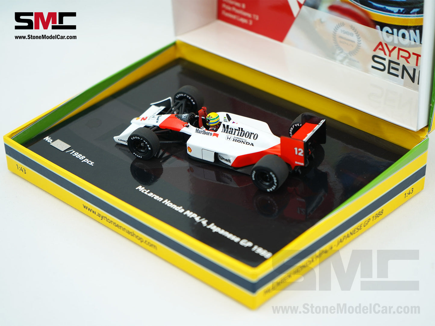 Mclaren F1 MP4/4 Ayrton Senna Japan 1988 World Champion 1:43 MINICHAMPS with Decal