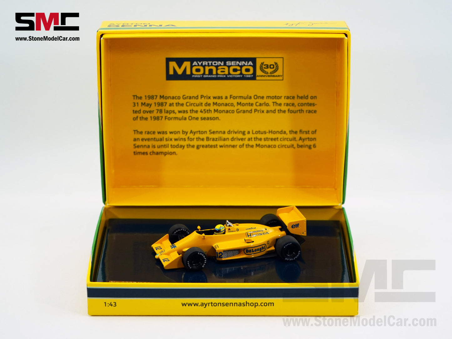 Lotus Honda F1 99T #12 Ayrton Senna Monaco GP Winner 1987 1:43 MINICHAMPS Gift Box