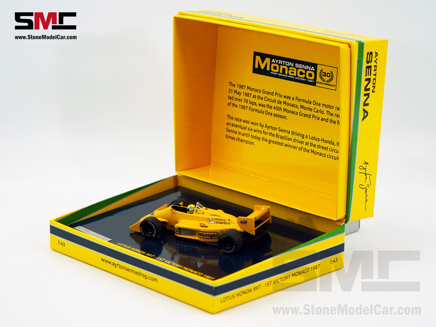 Lotus Honda F1 99T #12 Ayrton Senna Monaco GP Winner 1987 1:43 MINICHAMPS Gift Box