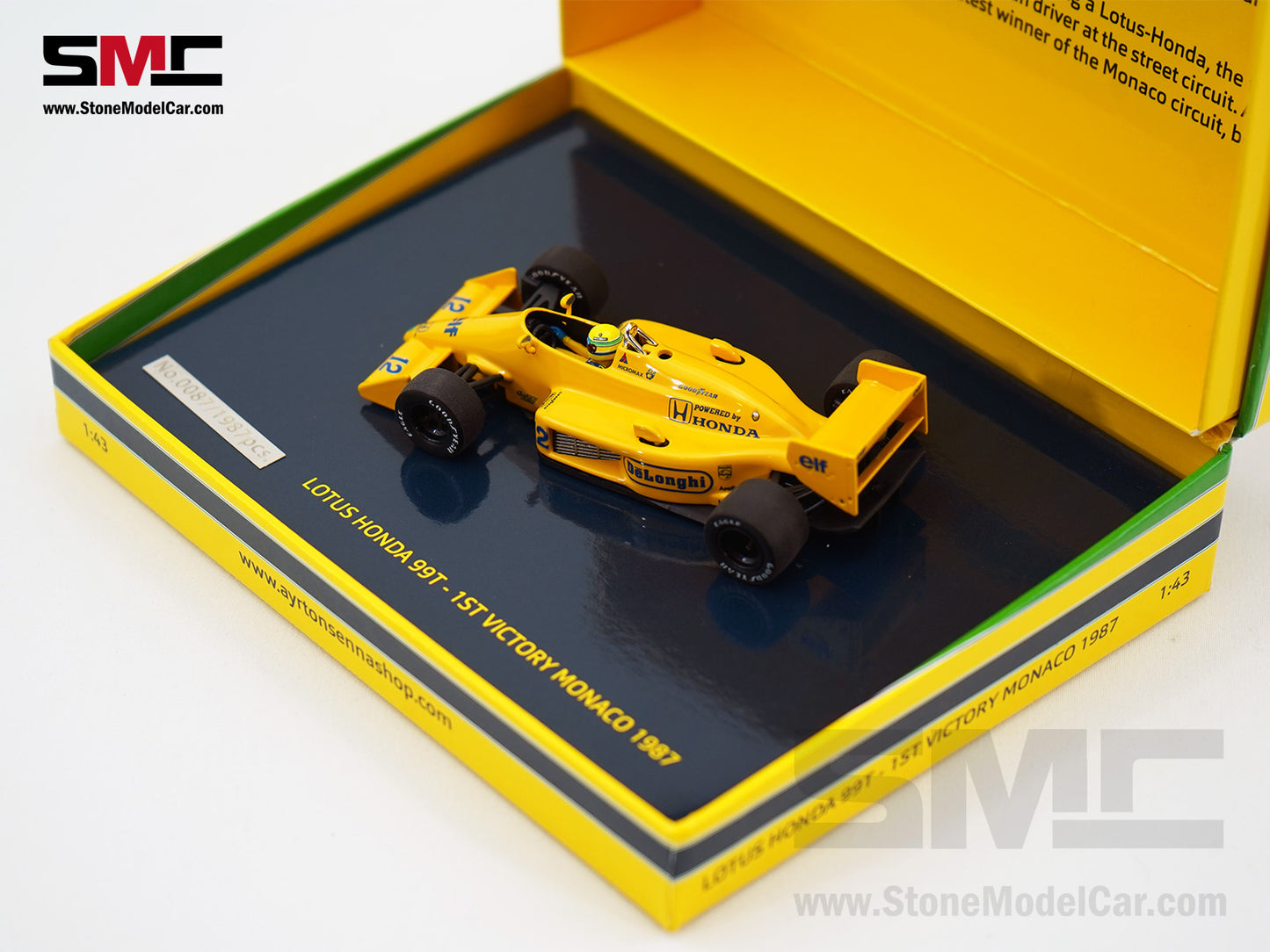 Lotus Honda F1 99T #12 Ayrton Senna Monaco GP Winner 1987 1:43 MINICHAMPS Gift Box