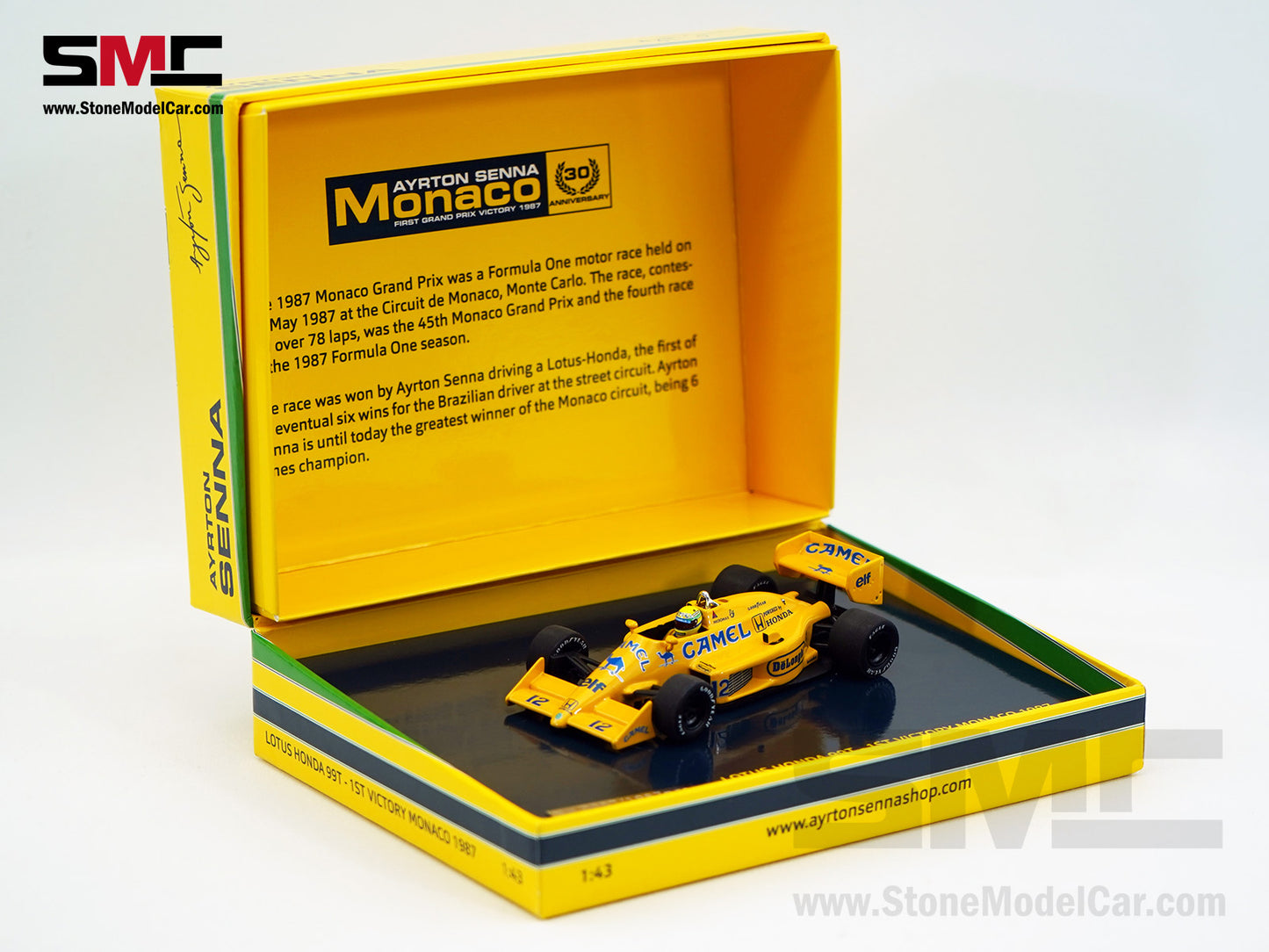 Lotus Honda F1 99T #12 Ayrton Senna Monaco GP Winner 1987 1:43 MINICHAMPS with Decal