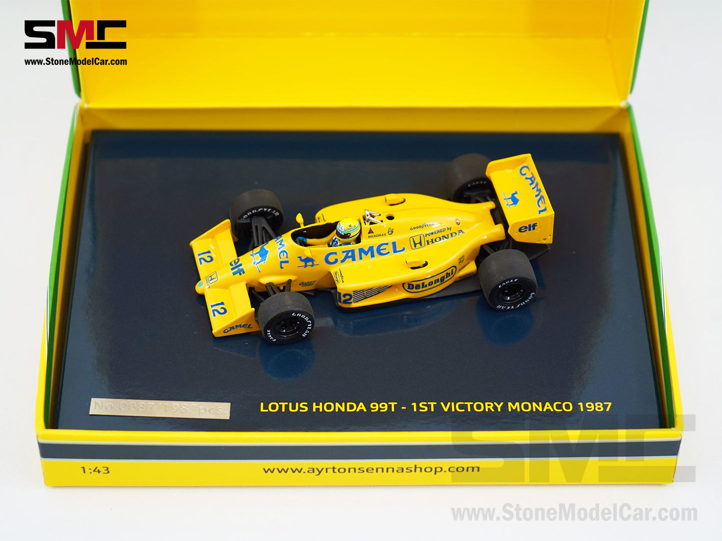 Lotus Honda F1 99T #12 Ayrton Senna Monaco GP Winner 1987 1:43 MINICHAMPS with Decal