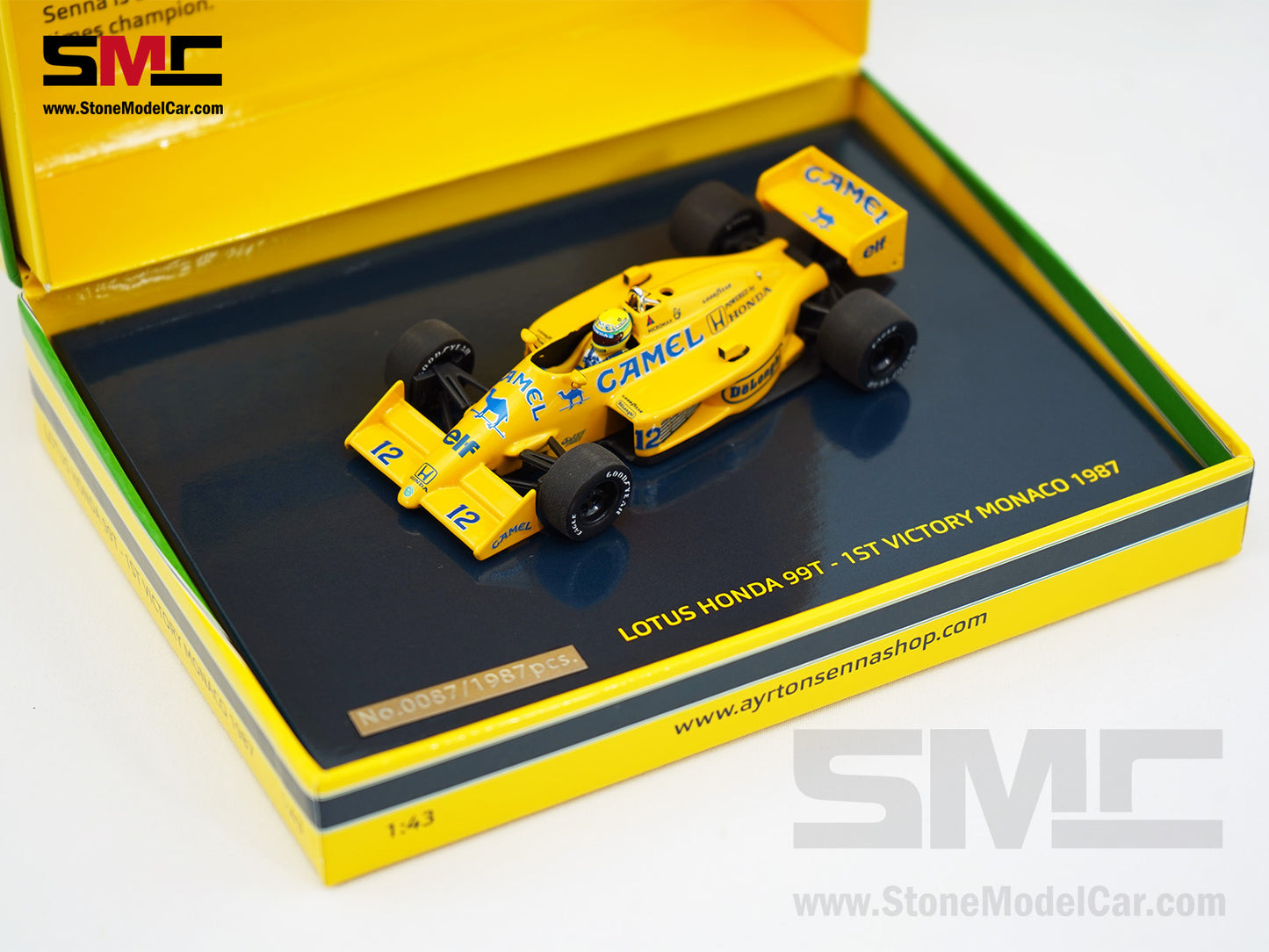Lotus Honda F1 99T #12 Ayrton Senna Monaco GP Winner 1987 1:43 MINICHAMPS with Decal