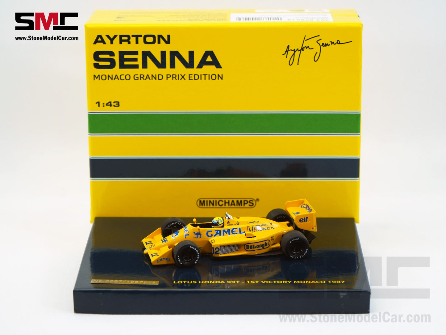Lotus Honda F1 99T #12 Ayrton Senna Monaco GP Winner 1987 1:43 MINICHAMPS with Decal