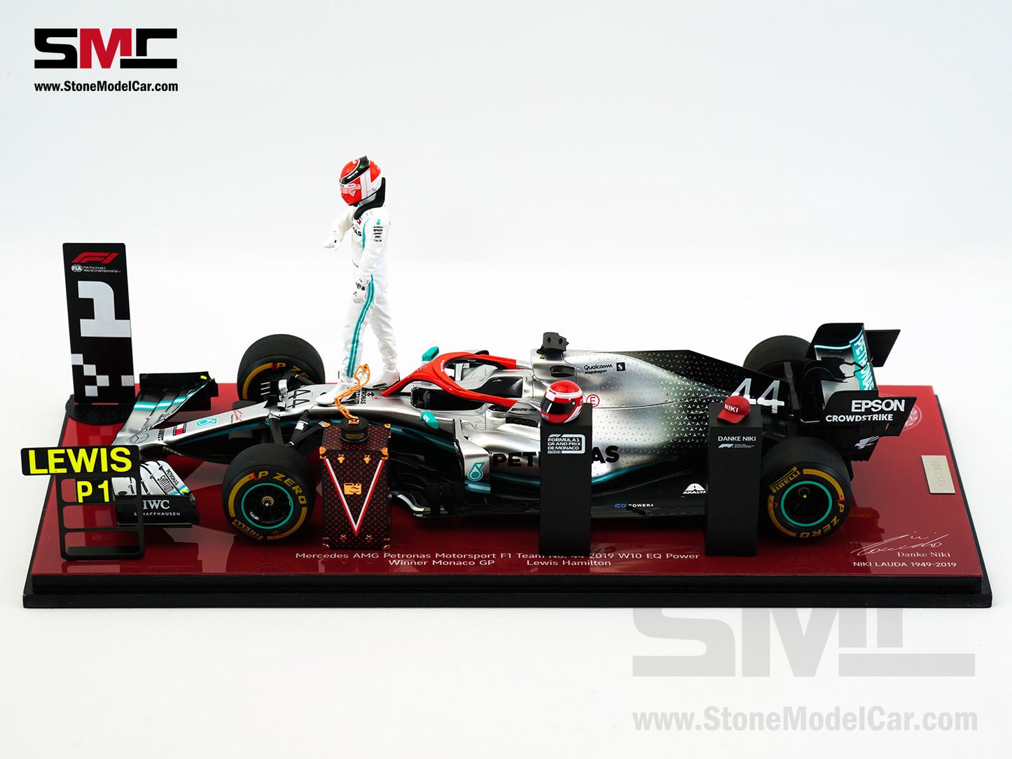 Mercedes AMG F1 W10 #44 Lewis Hamilton Monaco GP 2019 World Champion Spark 1:18 Figure Edition