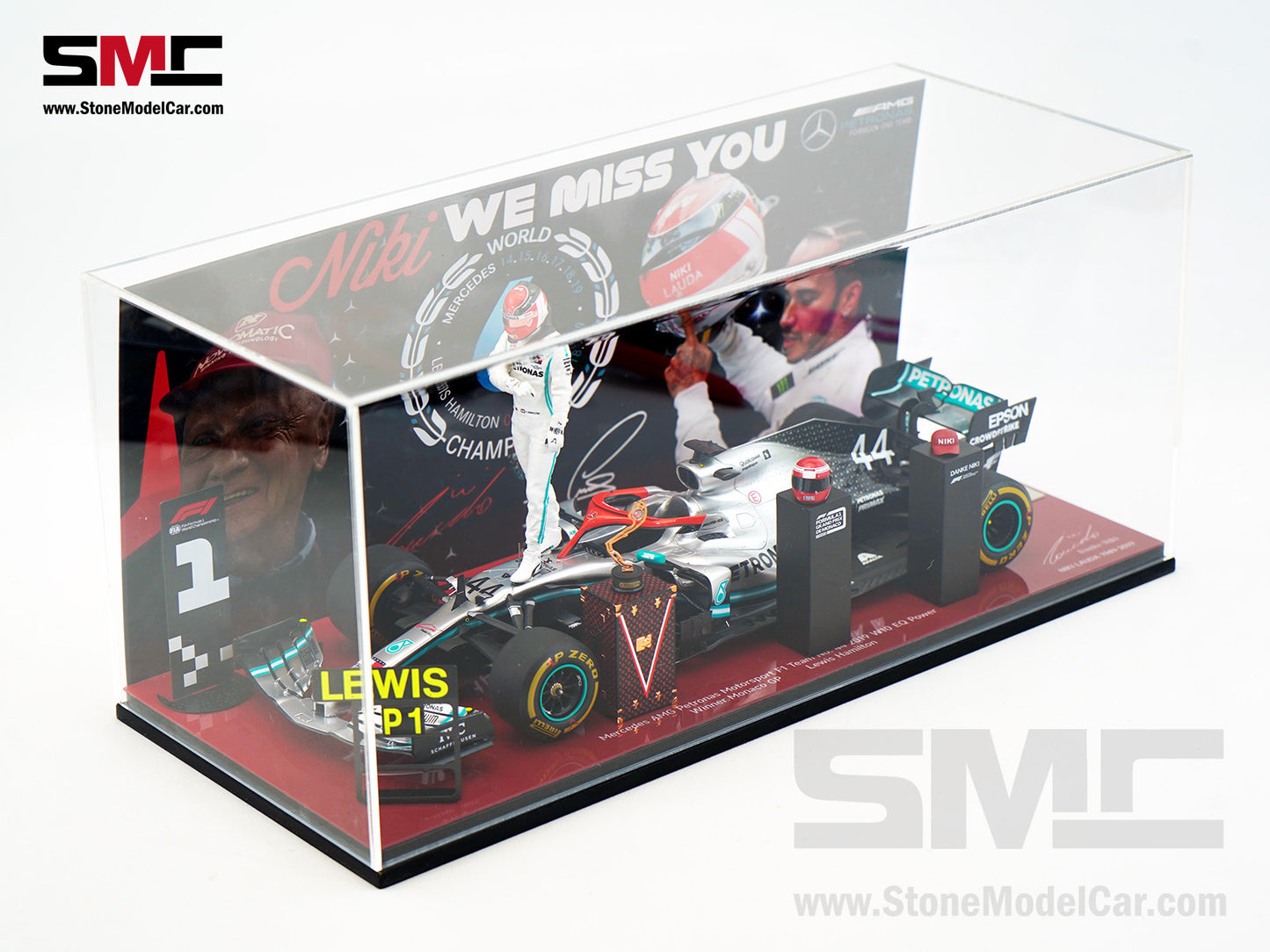 Mercedes AMG F1 W10 #44 Lewis Hamilton Monaco GP 2019 World Champion Spark 1:18 Figure Edition