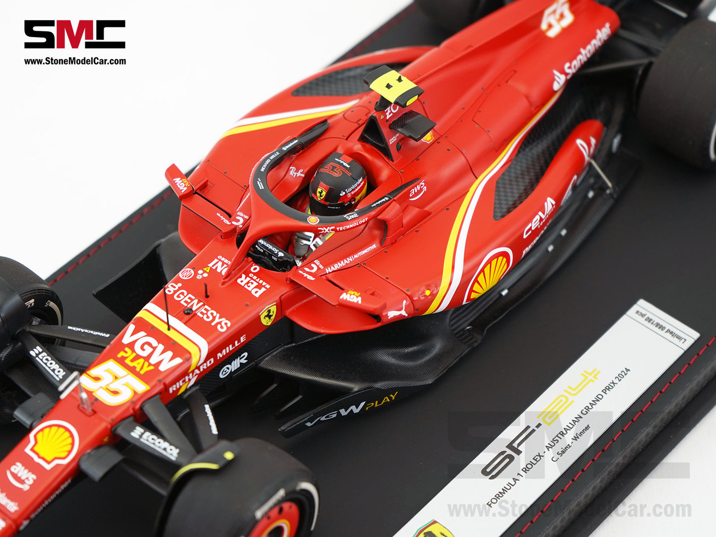 Ferrari F1 SF-24 #55 Carlos Sainz Australia GP Winner 2024 BBR 1:18 with Leather Base