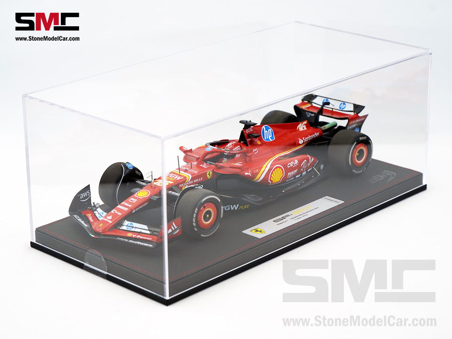Ferrari F1 SF-24 #16 Charles Leclerc Winner Monaco GP 2024 BBR 1:18 with Leather Base