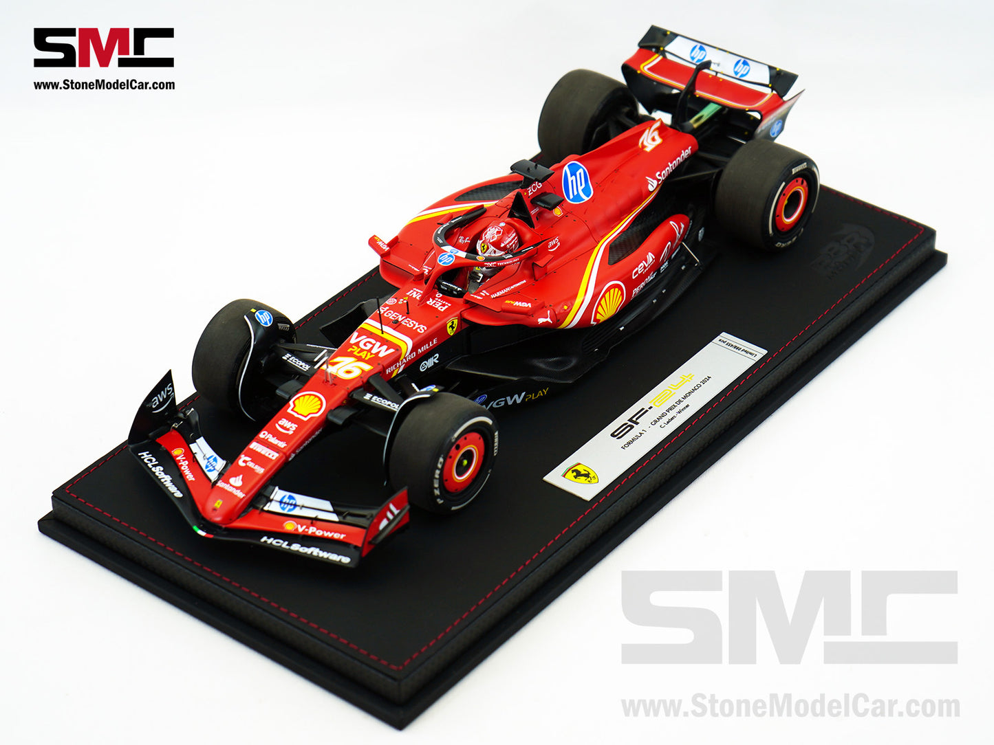 Ferrari F1 SF-24 #16 Charles Leclerc Winner Monaco GP 2024 BBR 1:18 with Leather Base