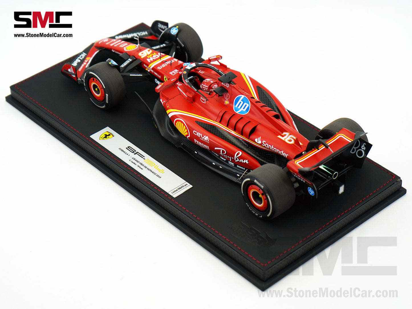 Ferrari F1 SF-24 #16 Charles Leclerc Winner Monaco GP 2024 BBR 1:18 with Leather Base