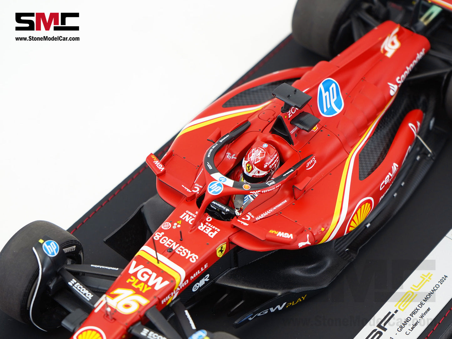 Ferrari F1 SF-24 #16 Charles Leclerc Winner Monaco GP 2024 BBR 1:18 with Leather Base
