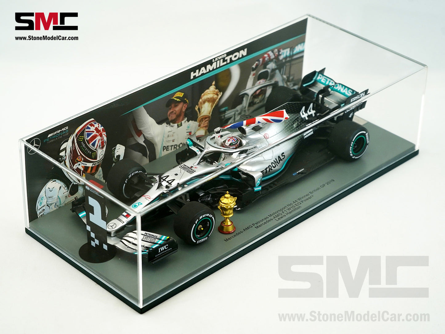 2019 6x World Champion Mercedes F1 W10 #44 Lewis Hamilton British GP Winner 1:18 Spark