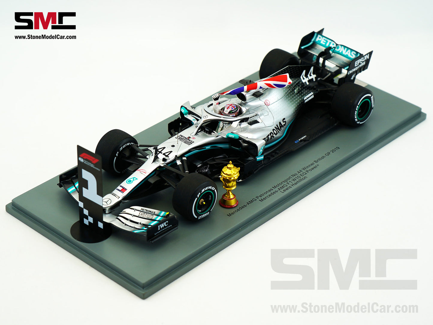2019 6x World Champion Mercedes F1 W10 #44 Lewis Hamilton British GP Winner 1:18 Spark