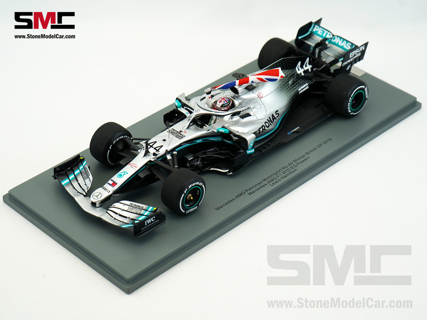 2019 6x World Champion Mercedes F1 W10 #44 Lewis Hamilton British GP Winner 1:18 Spark