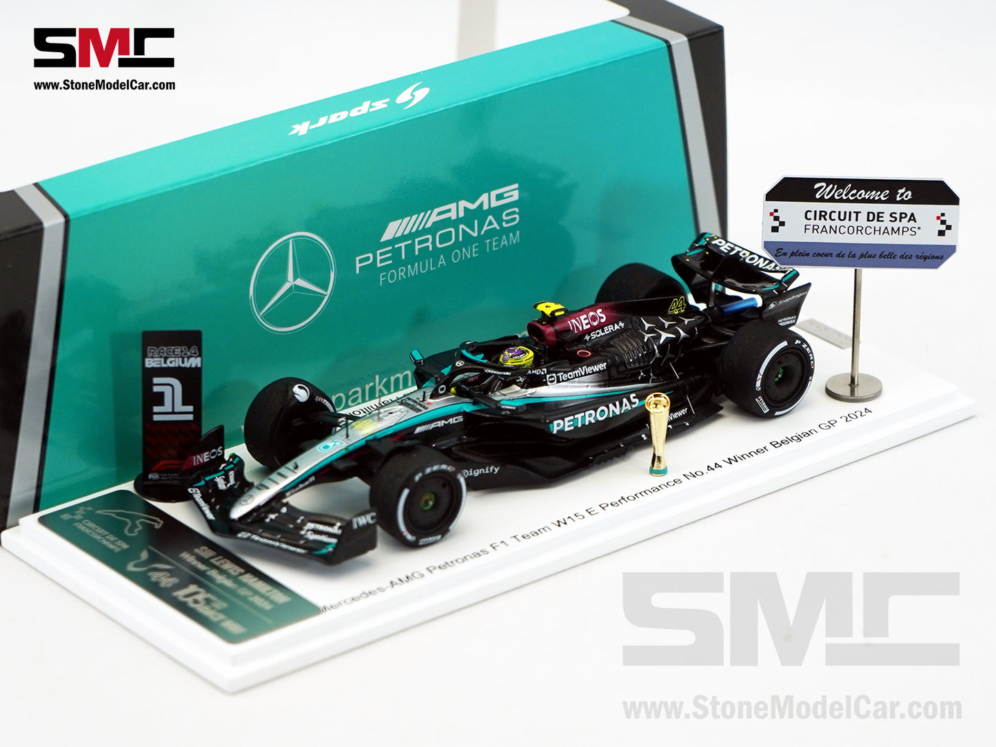 Mercedes F1 W15 #44 Lewis Hamilton Belgium GP 2024 Winner Spark 1:43 Special Figure Edition