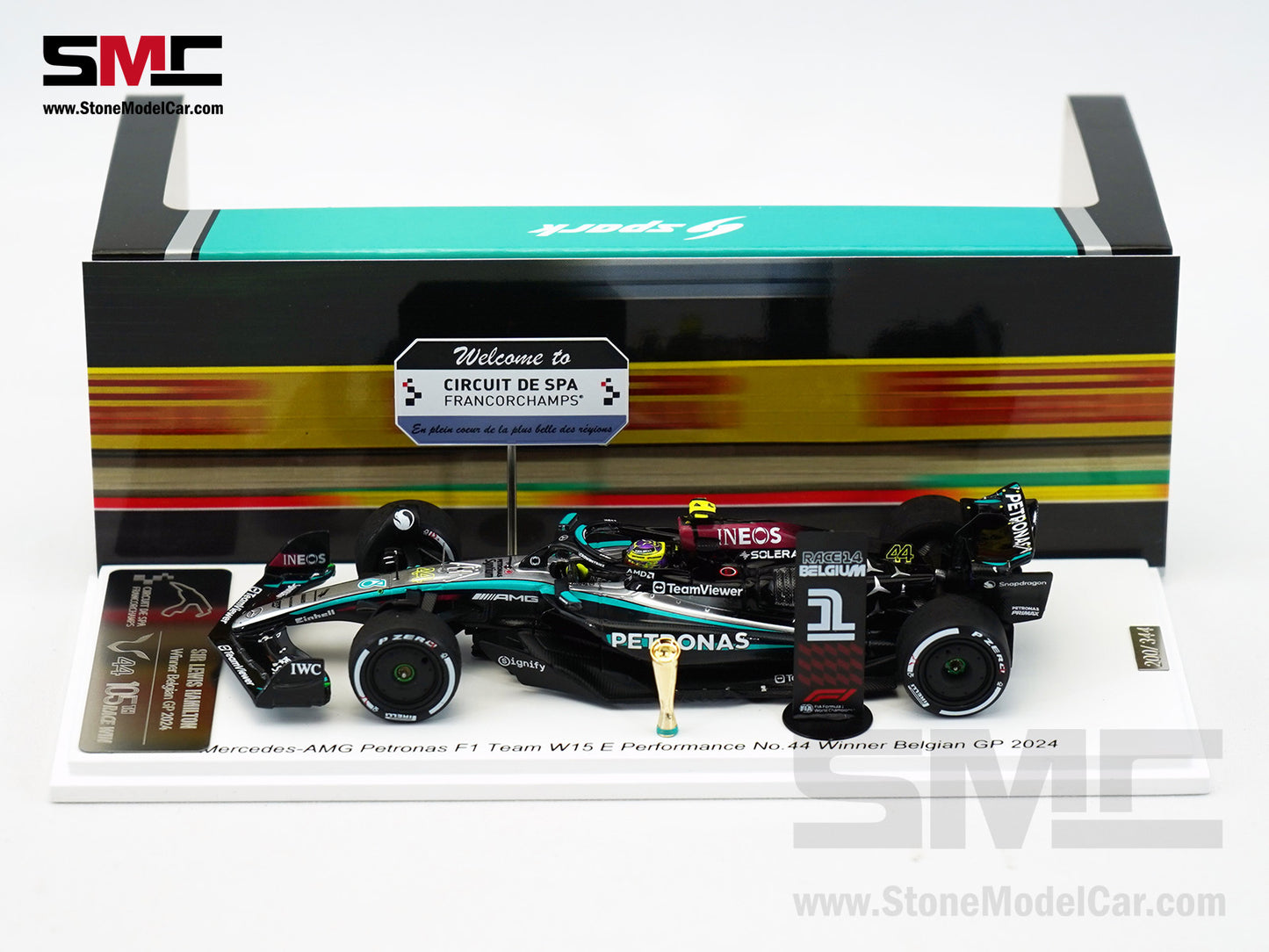 Mercedes F1 W15 #44 Lewis Hamilton Belgium GP 2024 Winner Spark 1:43 Special Figure Edition