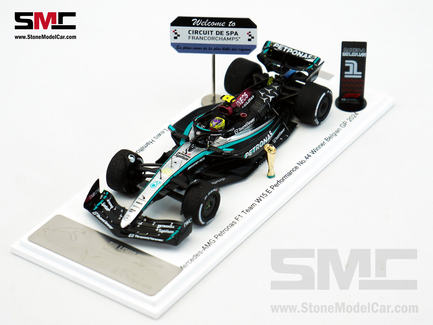Mercedes F1 W15 #44 Lewis Hamilton Belgium GP 2024 Winner Spark 1:43 Special Figure Edition