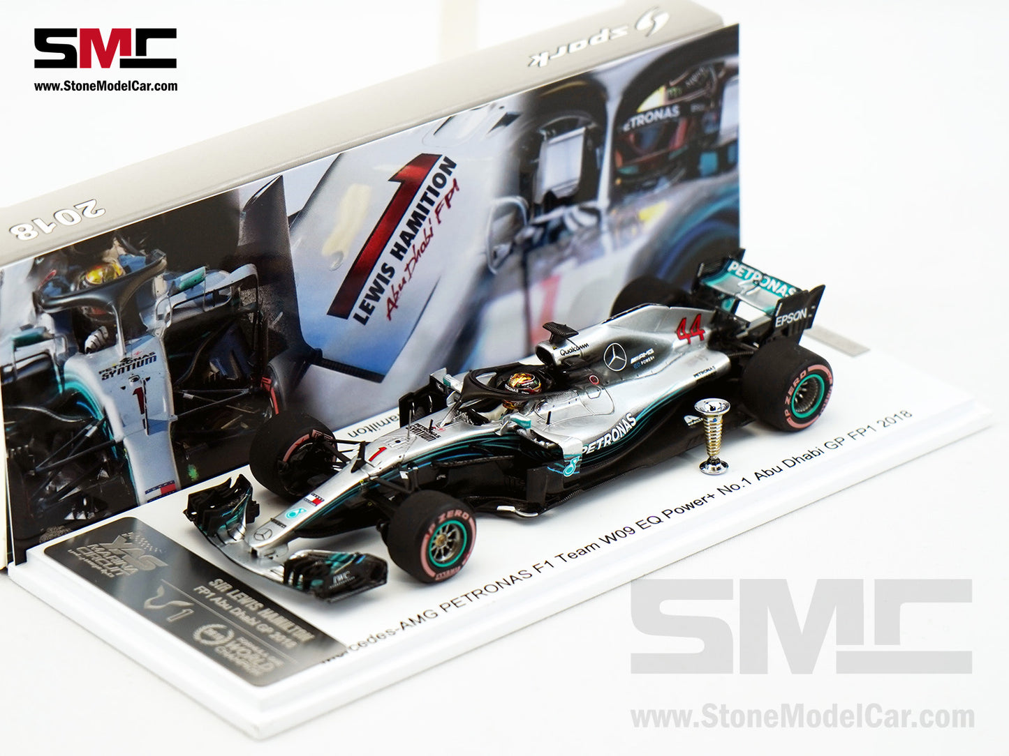 Mercedes F1 W09 #44 Lewis Hamilton Abu Dhabi GP Practice 2018 5x World Champion 1:43 Spark